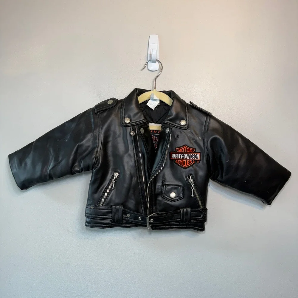 Harley Davidson Toddler 24 Months Black Faux Leather Biker Jacket Born To Ride